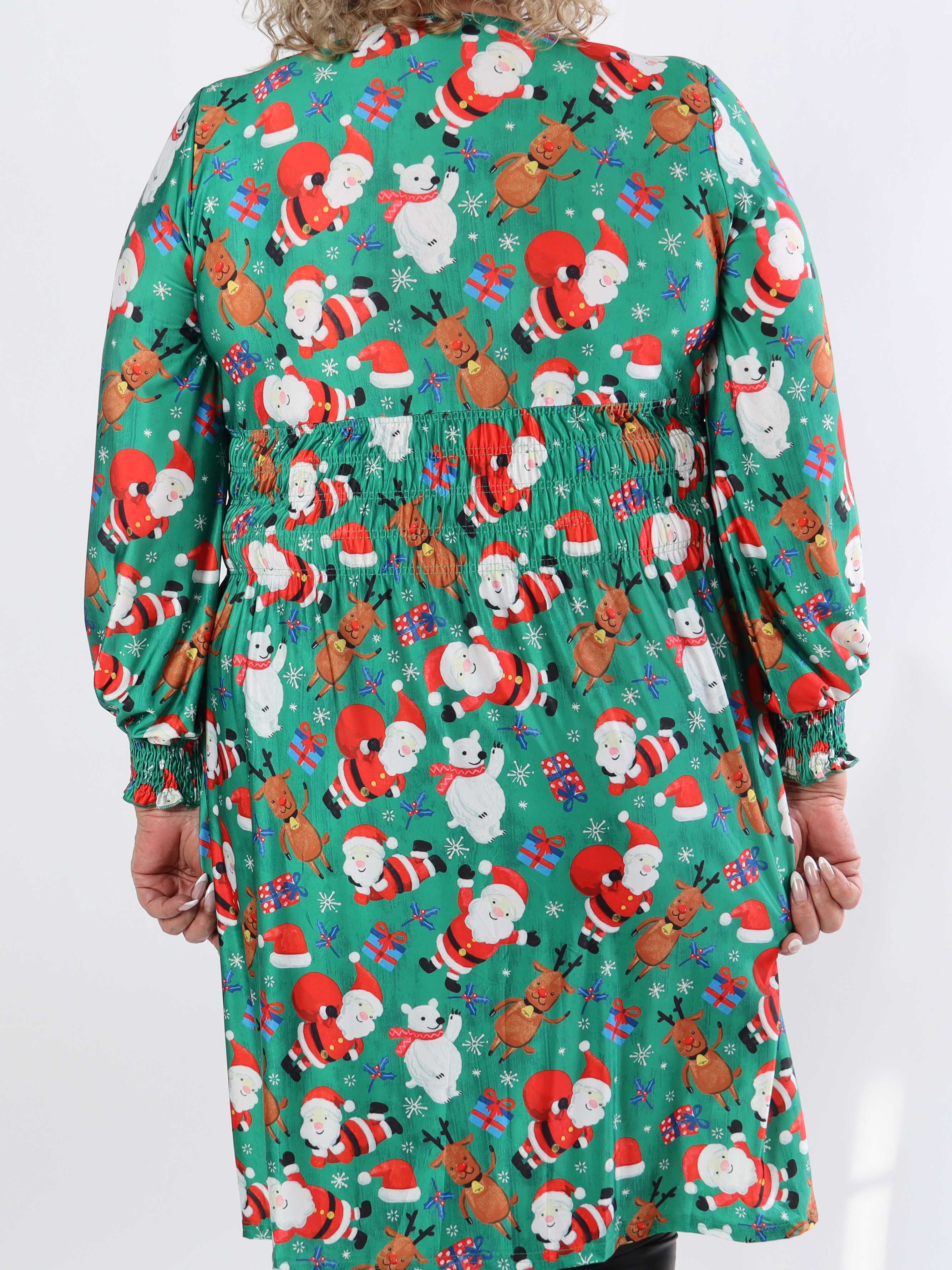 Pams Christmas Short L/S - Elastisk plus size-klänning med jultryck